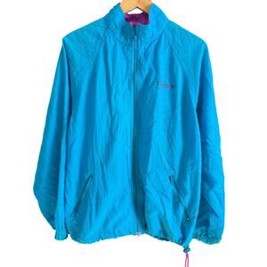 90s Vintage REEBOK | Turquoise Blue Windbreaker Jacket with Packable Hood Medium